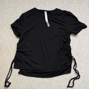 Lululemon Black Ribbed Ruched T-Shirt cropped